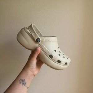 Classic Platform Clog Crocs in Bone